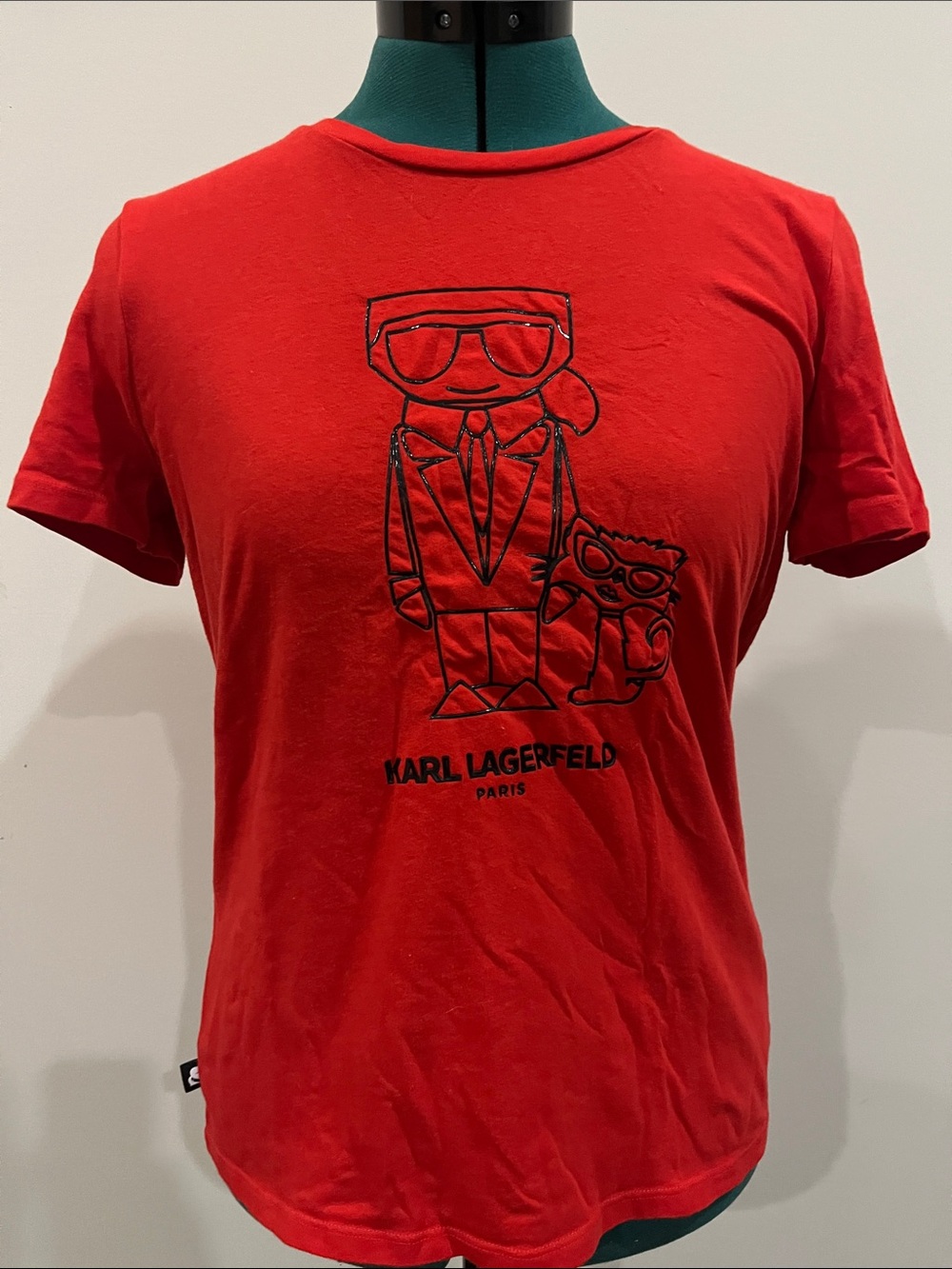 Karl Lagerfeld Red Short-Sleeve Tee with Black Outline Logo